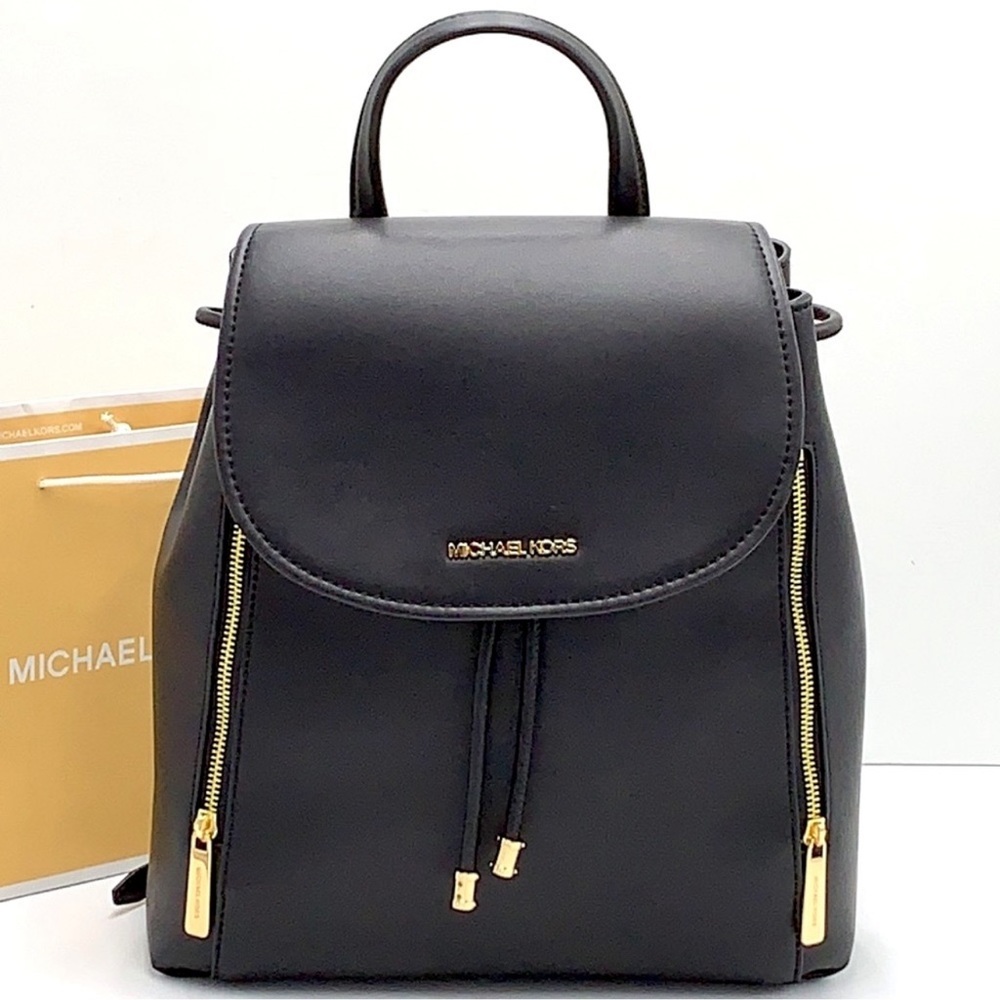 Michael Kors Phoebe 35F2G8PB2B Flap Drawstring Backpack 
Black 
NWT - Picture 4 of 16